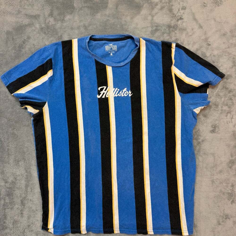 Hollister Striped T-Shirt Size XL Blue Black Vertical Stripes